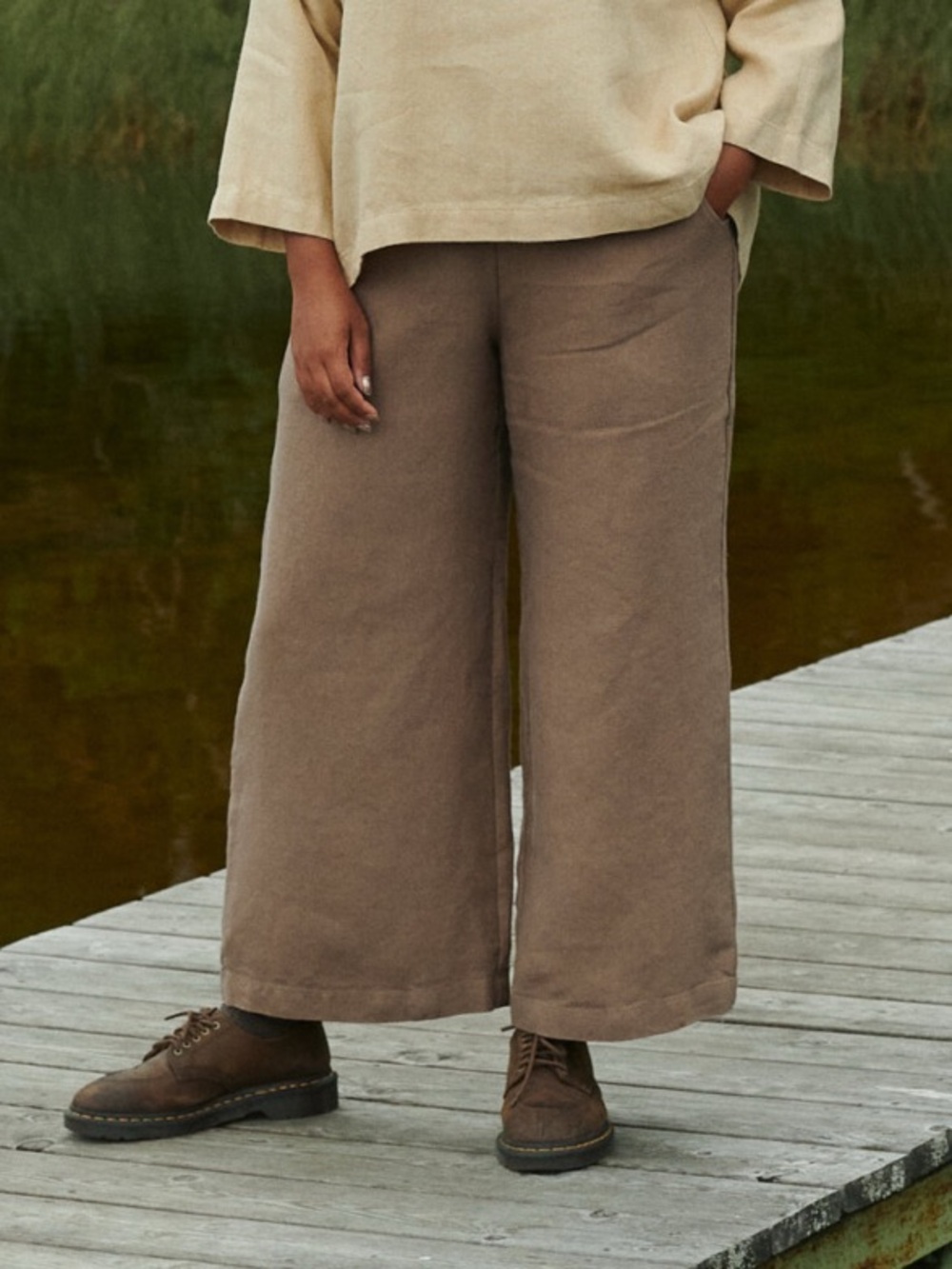 Linen Fox Ocean Heavy Linen Trousers in cacao tan size small cropped wide leg